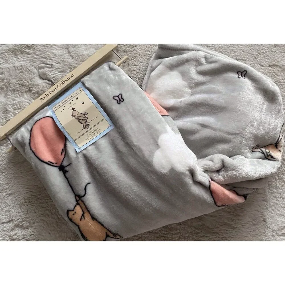 Pooh Bear Collection Winnie The Pooh Balloon Throw‎ Blanket 50” X 70” Grey NEW